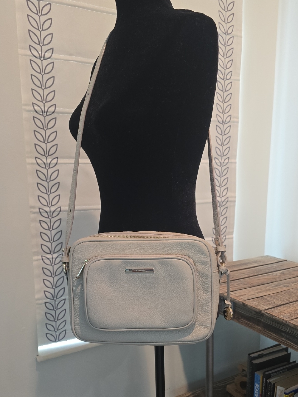 Brahmin Cream Pebbled Leather Crossbody